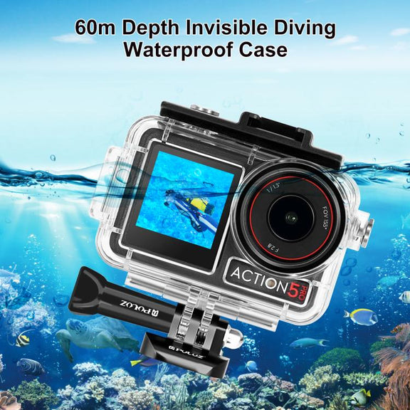 For DJI Osmo Action 5 Pro / 3 / 4 PULUZ 60m Underwater Water-resistant Housing Diving Case with Cold Shoe & Buckle Basic Mount & Screw