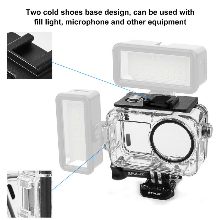 For DJI Osmo Action 5 Pro / 3 / 4 PULUZ 60m Underwater Water-resistant Housing Diving Case with Cold Shoe & Buckle Basic Mount & Screw