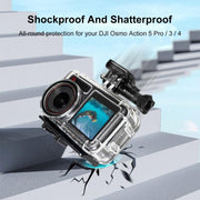 For DJI Osmo Action 5 Pro / 3 / 4 PULUZ 60m Underwater Water-resistant Housing Diving Case with Cold Shoe & Buckle Basic Mount & Screw