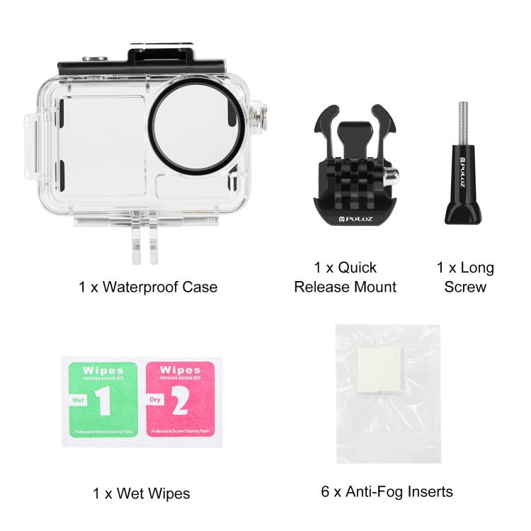 For DJI Osmo Action 5 Pro / 3 / 4 PULUZ 60m Underwater Water-resistant Housing Diving Case with Cold Shoe & Buckle Basic Mount & Screw