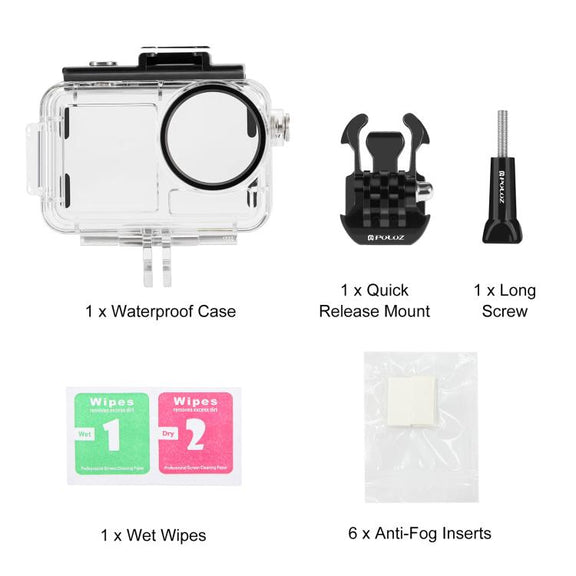 For DJI Osmo Action 5 Pro / 3 / 4 PULUZ 60m Underwater Water-resistant Housing Diving Case with Cold Shoe & Buckle Basic Mount & Screw