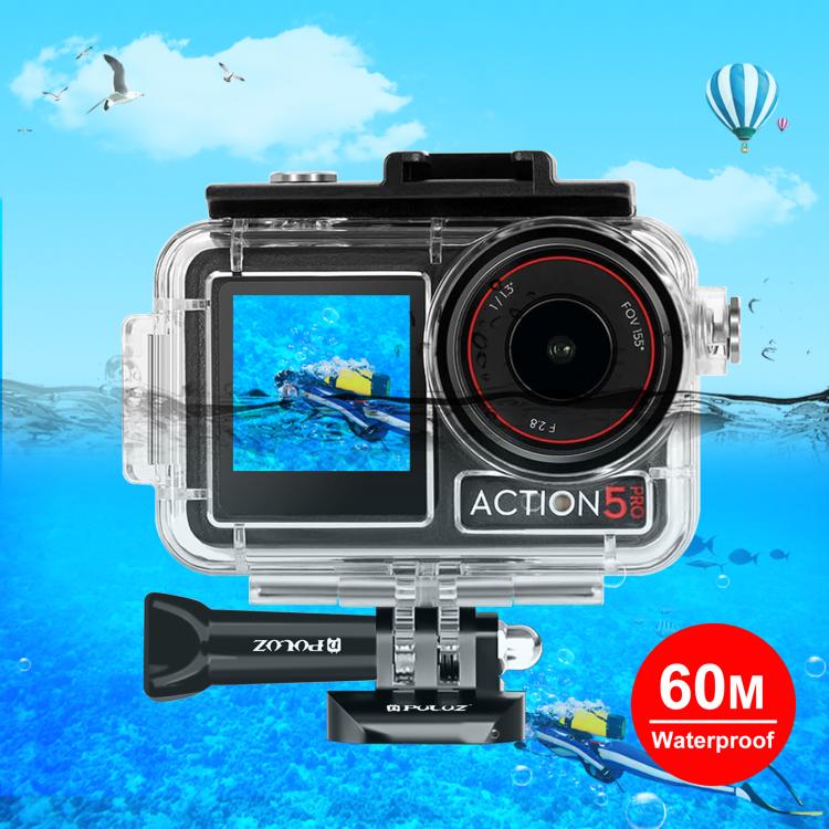 For DJI Osmo Action 5 Pro / 3 / 4 PULUZ 60m Underwater Water-resistant Housing Diving Case with Cold Shoe & Buckle Basic Mount & Screw