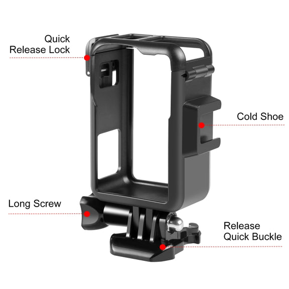 For DJI Osmo Action Pro 5 / 4 / 3 PULUZ Vertical Plastic Protective Frame Cage with Cold Shoes (Black)