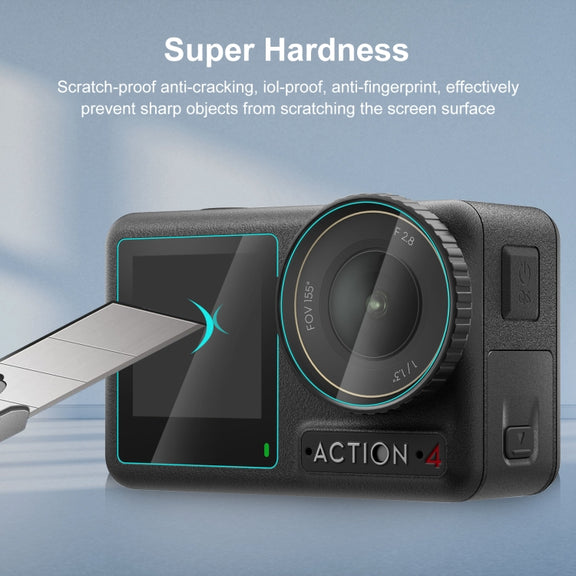 For DJI Osmo Action 4 PULUZ 3-in-1 Lens Front and Back Screen Tempered Glass Explosion-proof Film (Transparent)