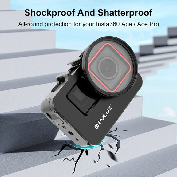 For Insta360 Ace Pro / Ace PULUZ Metal Cage Adapter Frame with 52mm UV Filter & Adapter Ring (Black)