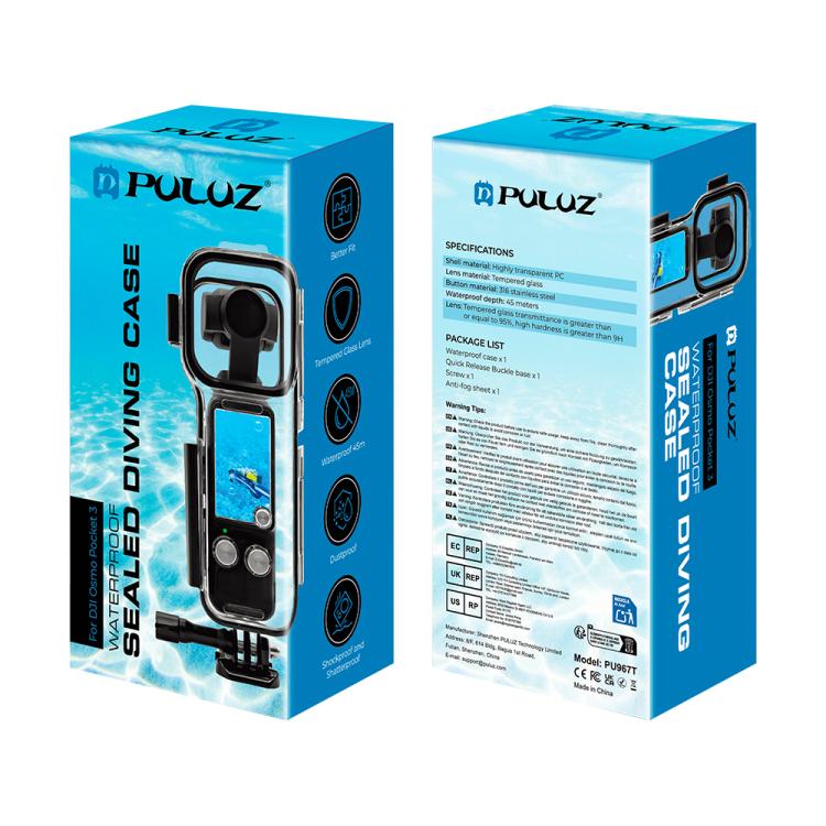 For DJI Osmo Pocket 3 PULUZ 45m Underwater Water-resistant Housing Diving Case (Transparent)