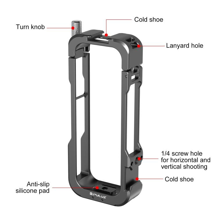 For Insta360 X4 PULUZ Metal Protective Cage Rig Housing Frame with Lens Cover (Black)