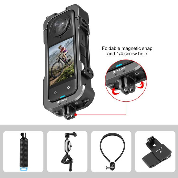 For Insta360 X4 PULUZ Metal Protective Cage Rig Housing Frame with Lens Cover (Black)