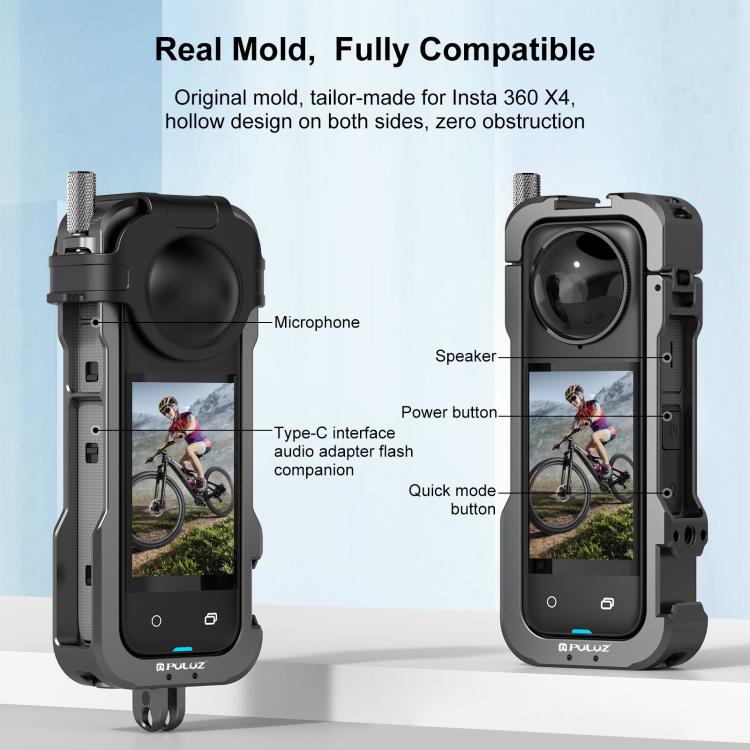 For Insta360 X4 PULUZ Metal Protective Cage Rig Housing Frame with Lens Cover (Black)