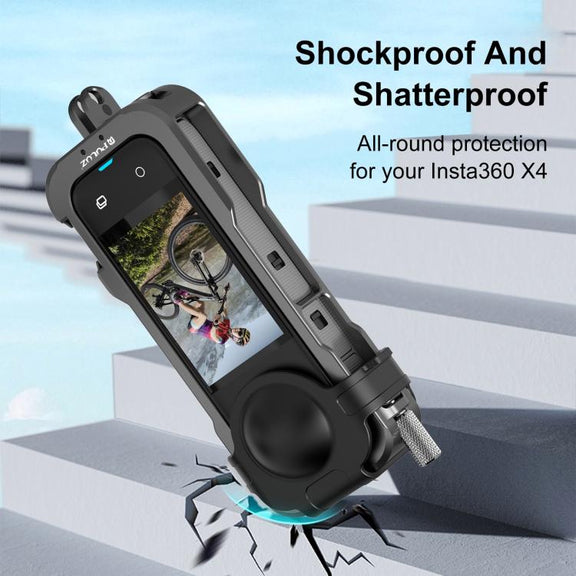 For Insta360 X4 PULUZ Metal Protective Cage Rig Housing Frame with Lens Cover (Black)