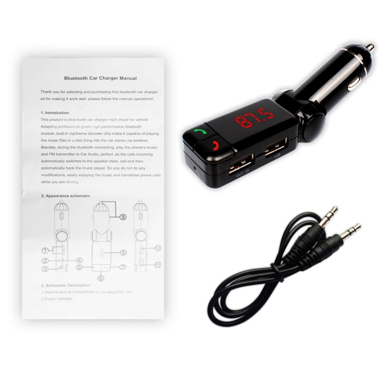 BC-06 Bluetooth Car Kit FM Transmitter Car MP3 Player with LED Display 2 USB Charger & Handsfree Function(Black)