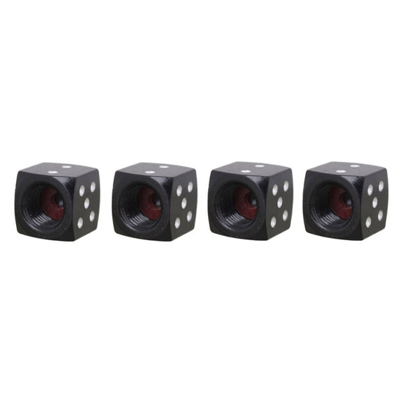 Universal 8mm Dice Style Aluminium Alloy Car Tire Valve Caps, Pack of 4(Black)