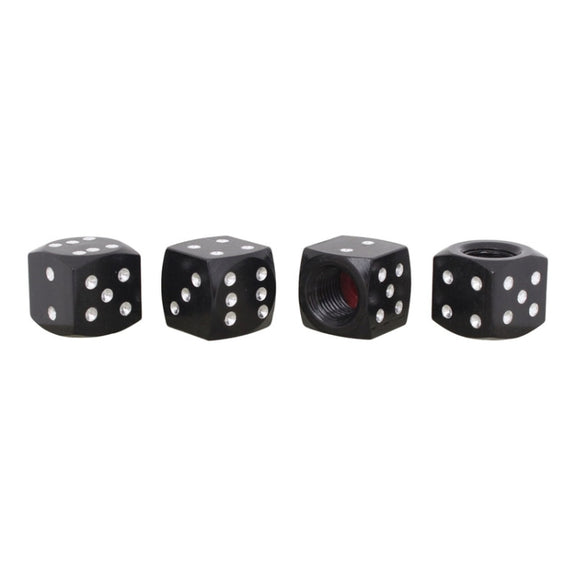 Universal 8mm Dice Style Aluminium Alloy Car Tire Valve Caps, Pack of 4(Black)