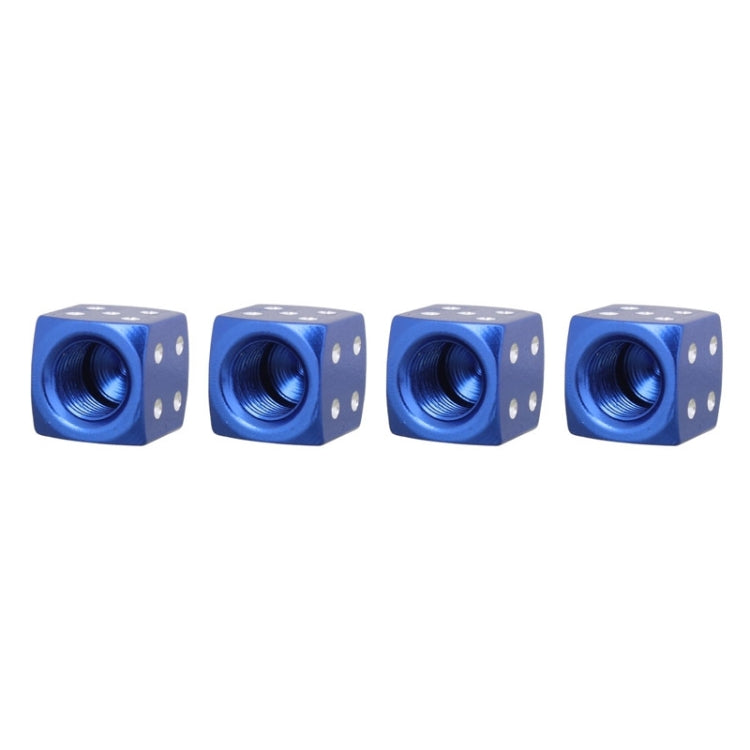 Universal 8mm Dice Style Aluminium Alloy Car Tire Valve Caps, Pack of 4(Blue)