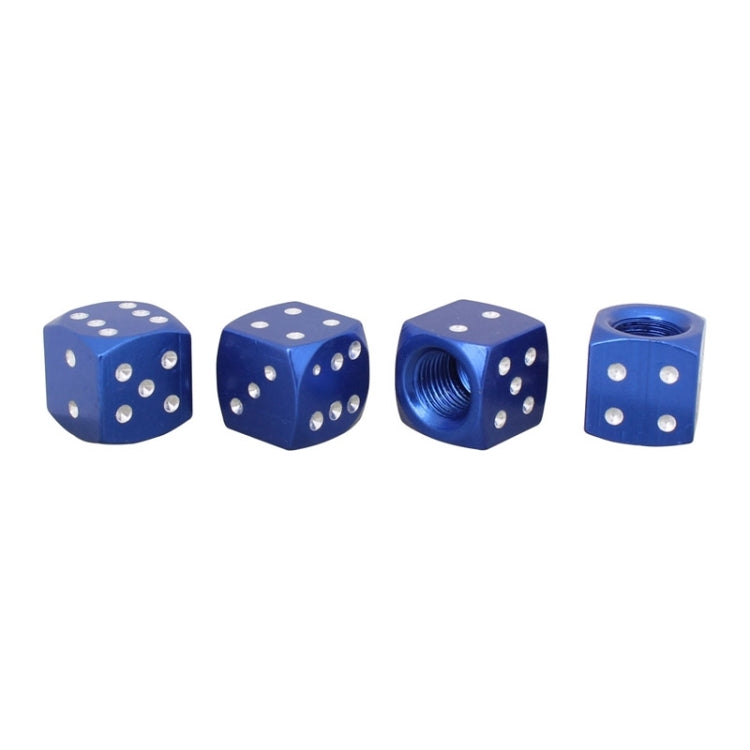 Universal 8mm Dice Style Aluminium Alloy Car Tire Valve Caps, Pack of 4(Blue)