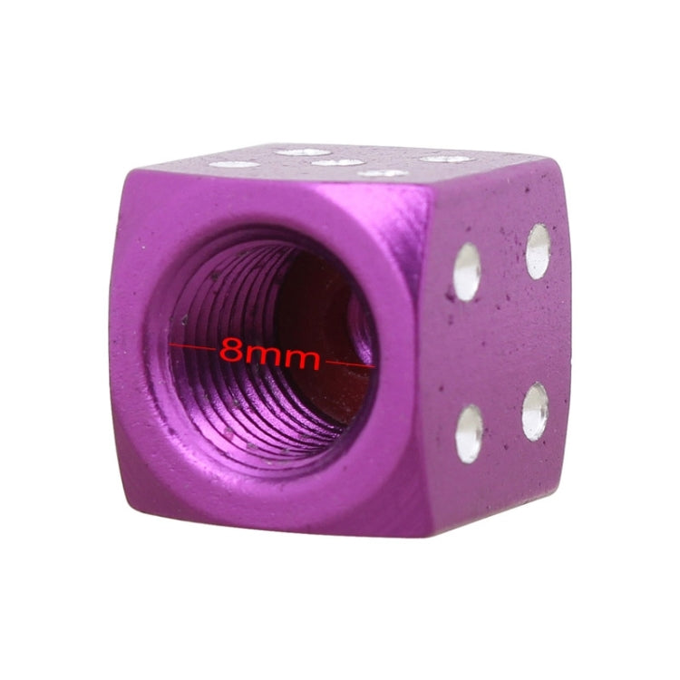 Universal 8mm Dice Style Aluminium Alloy Car Tire Valve Caps, Pack of 4(Purple)