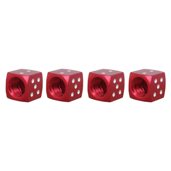 Universal 8mm Dice Style Aluminium Alloy Car Tire Valve Caps, Pack of 4(Red)