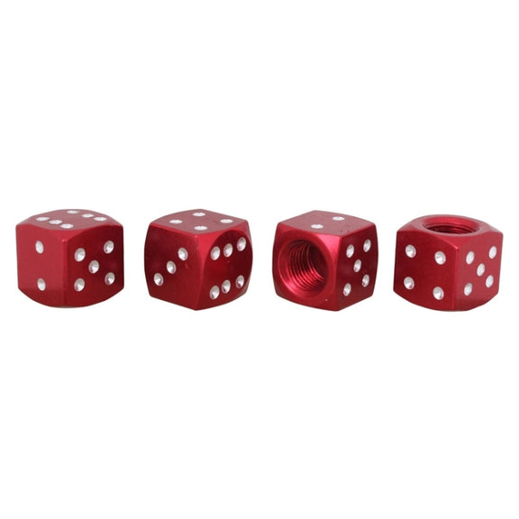 Universal 8mm Dice Style Aluminium Alloy Car Tire Valve Caps, Pack of 4(Red)