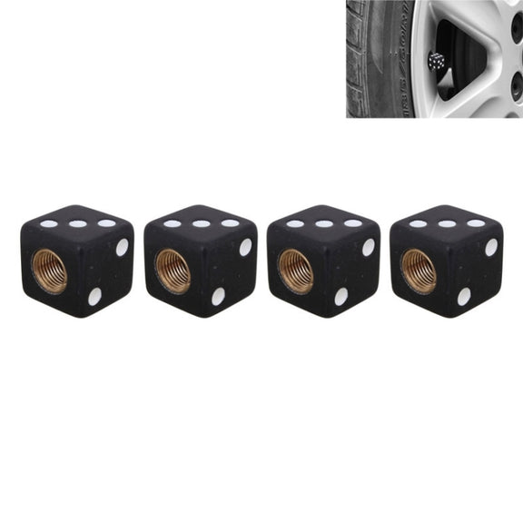 Universal 8mm Dice Style Plastic Car Tire Valve Caps, Pack of 4(Black)