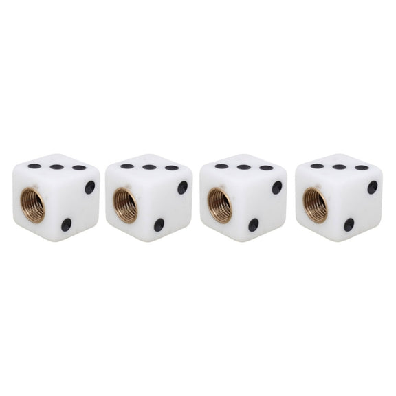 Universal 8mm Dice Style Plastic Car Tire Valve Caps, Pack of 4(White)