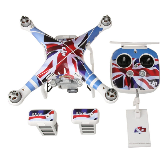 4D Imitation Carbon Fiber PVC Water Resistance Sticker Kit for DJI Phantom 3 Quadcopter & Remote Controller & Battery(UK Flag Pattern)
