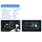 Bluetooth Tacking Handsfree Car Kit FM Transmitter with Remote Control, 2.1A Dual Car Charger, For iPhone, Galaxy, Sony, Lenovo, HTC, Huawei, and other Smartphones