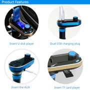 Bluetooth Tacking Handsfree Car Kit FM Transmitter with Remote Control, 2.1A Dual Car Charger, For iPhone, Galaxy, Sony, Lenovo, HTC, Huawei, and other Smartphones