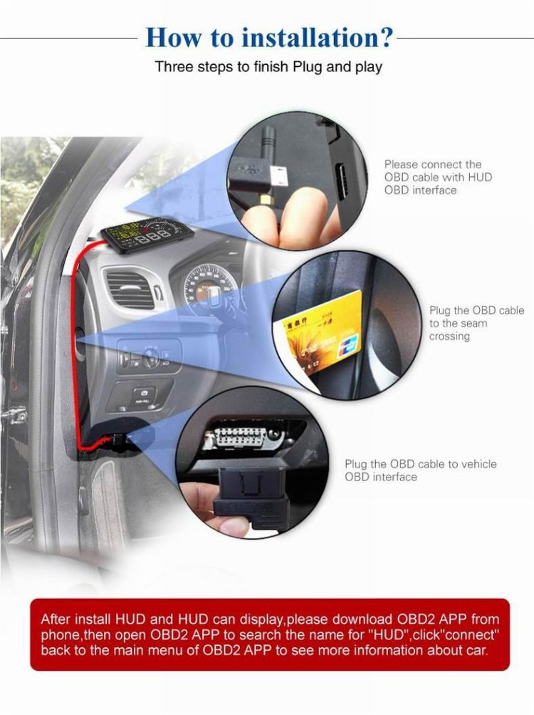 X3 Bluetooth 5.5 inch Car OBDII / EUOBD HUD Vehicle-mounted Head Up Display Security System, Support Speed & Fuel Consumption, Overspeed Alarm, Water Temperature, etc(Black)