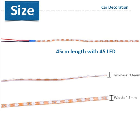5 PCS Flow Style 45 LED 3528 SMD Water-resistant Flexible Car Strip Light for Car Decoration, DC 12V, Length: 45cm