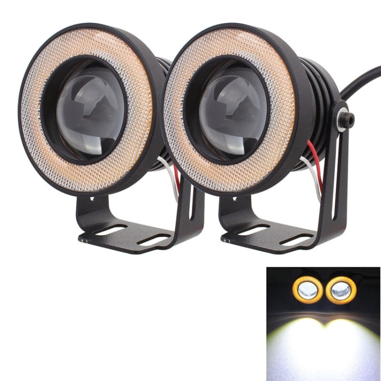 2 PCS 2.5 inch 10W 900LM White + Yellow Light 6500K Water-resistant LED Eagle Eye Light for Vehicles, DC 12V, Cable Length: 20cm(Black)