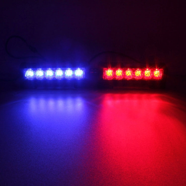 2 PCS  6 inch 6 LED 2 x 18W Car Flash Warning Light Red + Blue Change White Water-resistant Emergency Light, DC 12V