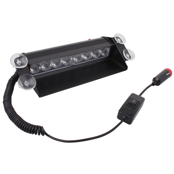 8W 800LM 8-LED White + Yellow Light 3-Modes Adjustable Angle Car Strobe Flash Dash Emergency Light Warning Lamp with Suckers, DC 12V