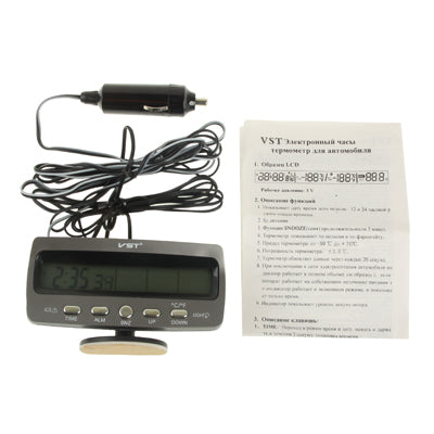 3.6 inch LCD Car Digital Thermometer with Time / Date / Week / Alarm / Car Storage Battery Voltage Display(Black)
