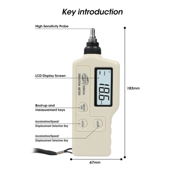 BENETECH GM63A Vibration Meter Digital Tester Vibrometer Analyzer Acceleration Velocity(White)