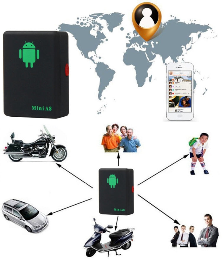 TRACKER Mini A8 Real Time 4 Bands Global Locator GSM/GPRS Tracker Tracking Device for Personal(Black)