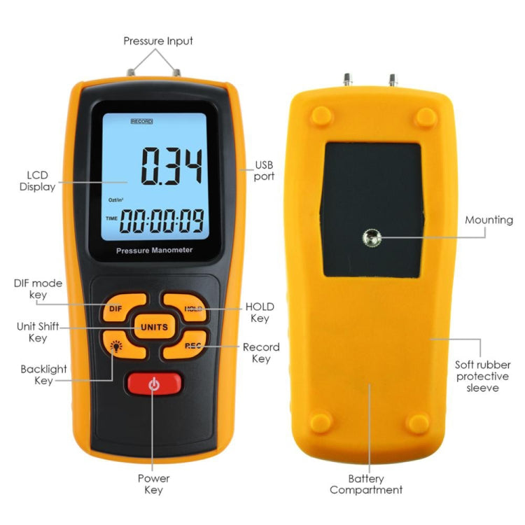BENETECH GM520 LCD Display Pressure Manometer(Yellow)