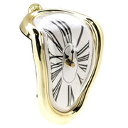 Roman Numeral Novelty Distorted Retro Timepiece Art Warp Chrome Melting Quartz Irregular Clock(Gold)