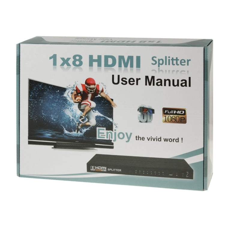 V1.4 Full HD 1080P 1 x 8 HDMI Amplifier Splitter, Support 3D(Black)