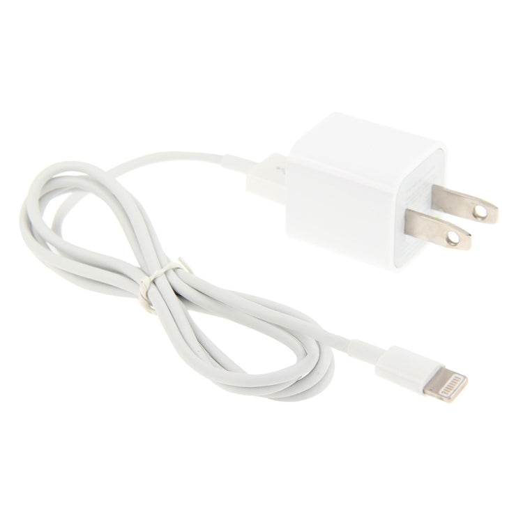 2 in 1 5V 1A US Plug Travel Charger Adapter with 1m 8-pin Cable For iPhone(White)