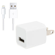 2 in 1 5V 1A US Plug Travel Charger Adapter with 1m 8-pin Cable For iPhone(White)
