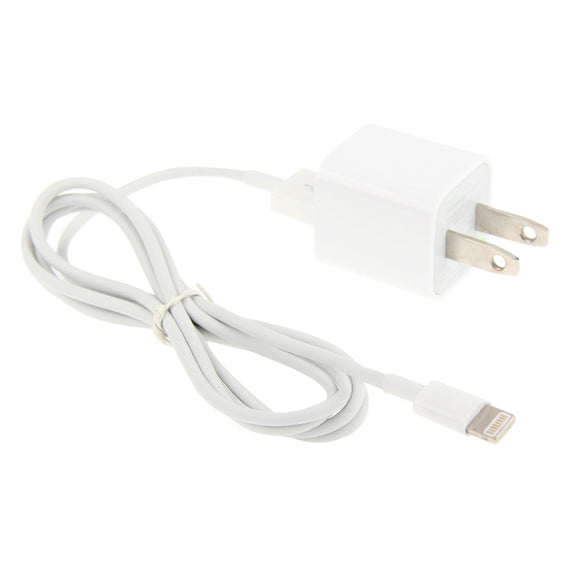 2 in 1 5V 1A US Plug Travel Charger Adapter with 1m 8-pin Cable For iPhone(White)