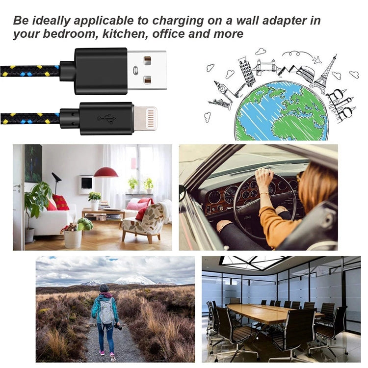 2m Nylon Netting USB Data Transfer Charging Cable For iPhone, iPad(White)