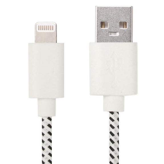 2m Nylon Netting USB Data Transfer Charging Cable For iPhone, iPad(White)