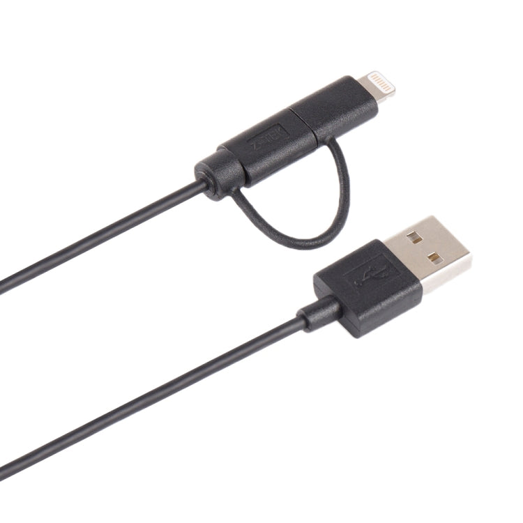 1m MFI 2 in 1 8 pin + Micro USB 2.0 Male to USB Data Sync Charging Cable(Black)