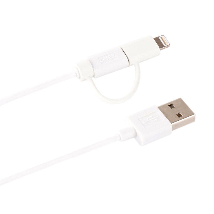 1m MFI 2 in 1 8 pin + Micro USB 2.0 Male to USB Data Sync Charging Cable(White)