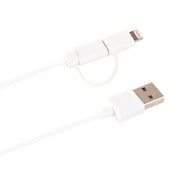 1m MFI 2 in 1 8 pin + Micro USB 2.0 Male to USB Data Sync Charging Cable(White)