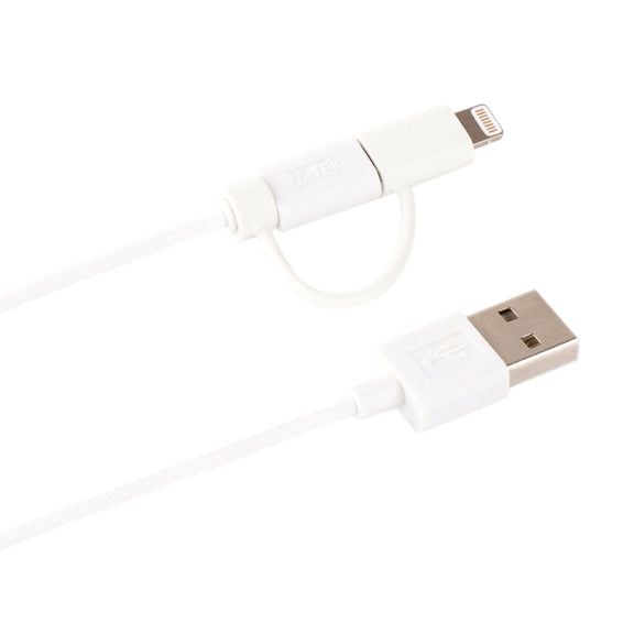 1m MFI 2 in 1 8 pin + Micro USB 2.0 Male to USB Data Sync Charging Cable(White)
