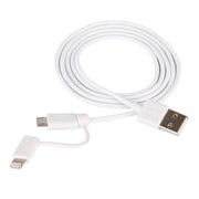 1m MFI 2 in 1 8 pin + Micro USB 2.0 Male to USB Data Sync Charging Cable(White)