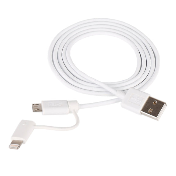 1m MFI 2 in 1 8 pin + Micro USB 2.0 Male to USB Data Sync Charging Cable(White)