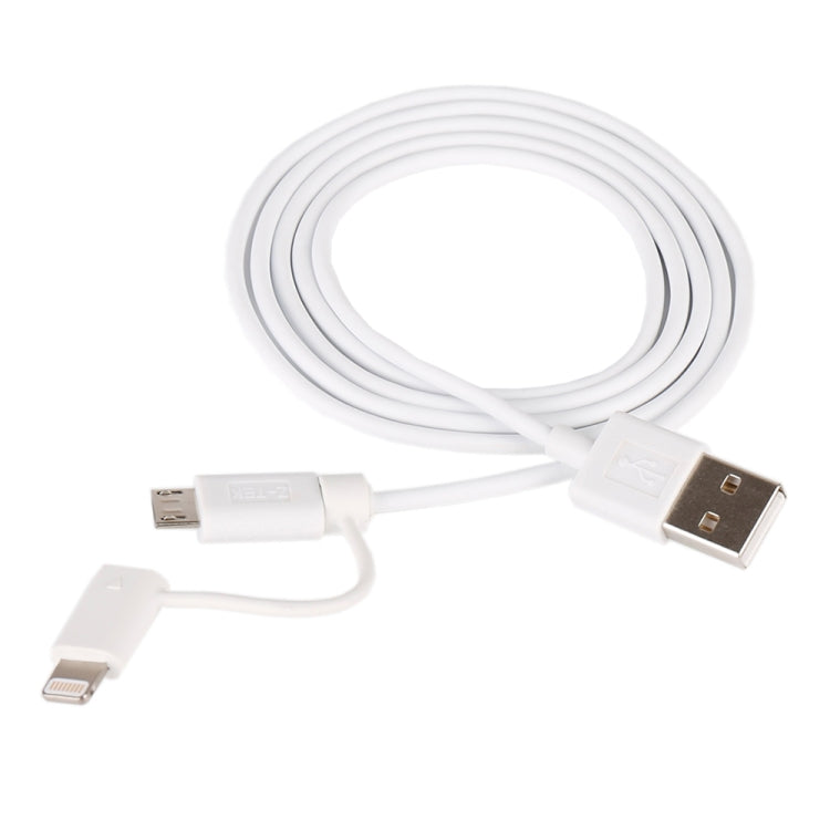 1m MFI 2 in 1 8 pin + Micro USB 2.0 Male to USB Data Sync Charging Cable(White)
